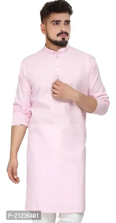 Reliable Pink Cotton Solid Kurta For Men-thumb0