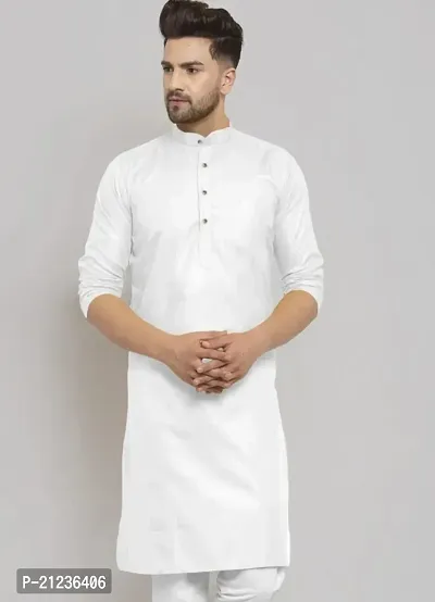 Reliable White Cotton Solid Kurta For Men