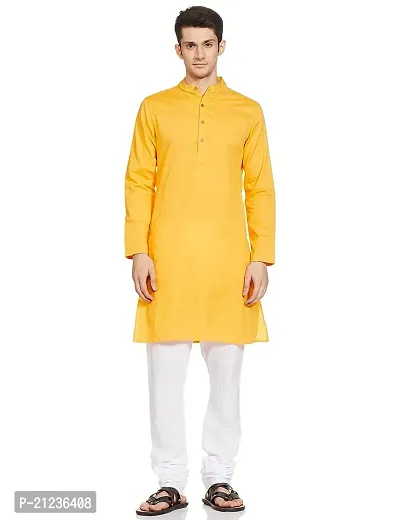 Reliable Yellow Cotton Solid Kurta For Men
