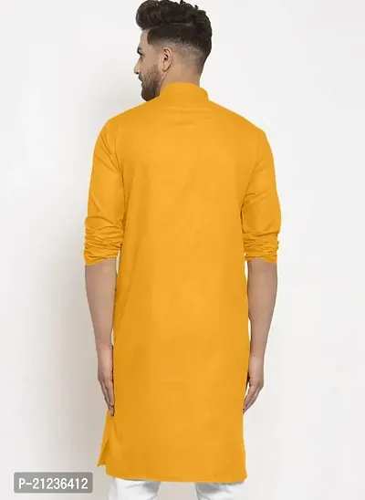 Reliable Yellow Cotton Solid Kurta For Men-thumb2