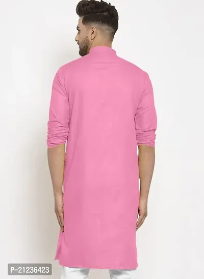 Reliable Pink Cotton Solid Kurta For Men-thumb2