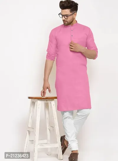 Reliable Pink Cotton Solid Kurta For Men