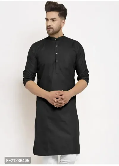 Reliable Black Cotton Solid Kurta For Men-thumb0