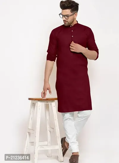 Reliable Maroon Cotton Solid Kurta For Men