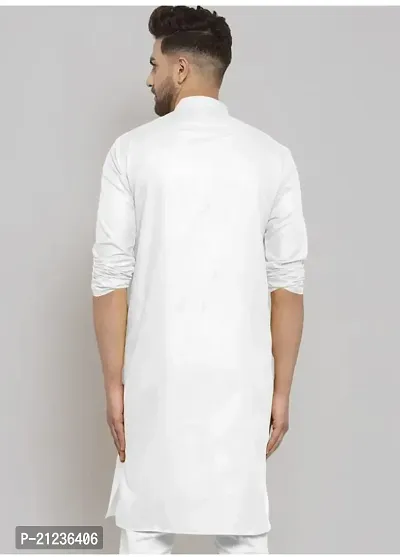 Reliable White Cotton Solid Kurta For Men-thumb2