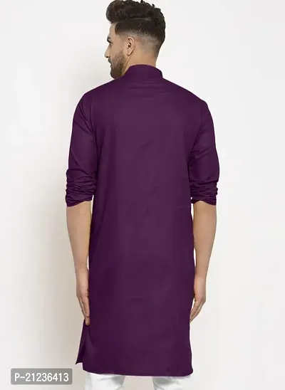 Reliable Purple Cotton Solid Kurta For Men-thumb2