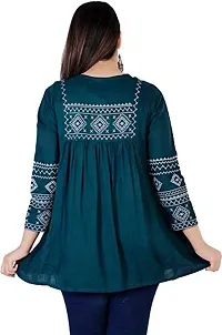 Women's Embroidered Top (Medium, Pine Blue)-thumb1