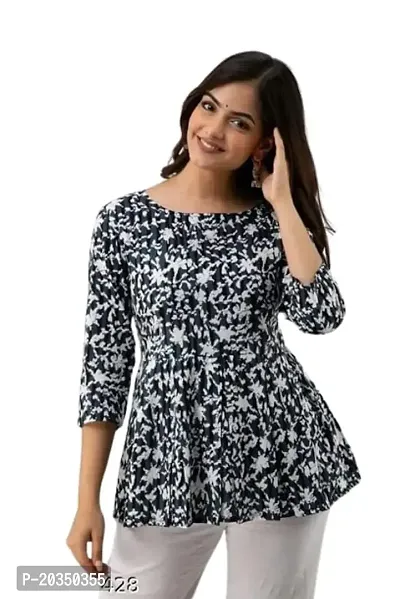 Women's Floral Printed Cotton Pipepin Style Top and Tunic.-thumb0