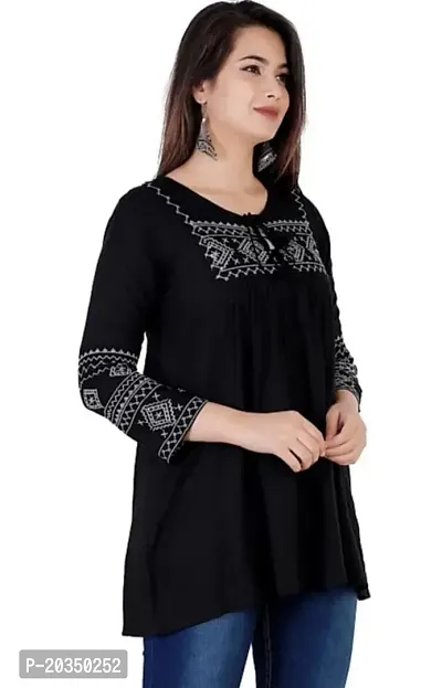 Women's Cotton Round Neck 3/4 Sleeve Neck lace Work Top | JSK_601-thumb3