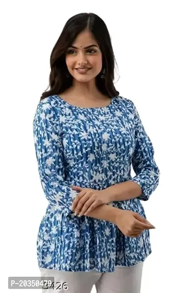 Women's Floral Printed Cotton Pipepin Style Top and Tunic.-thumb0