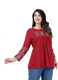 Women's Cotton Round Neck 3/4 Sleeve Neck lace Work Top | JSK_601-thumb2