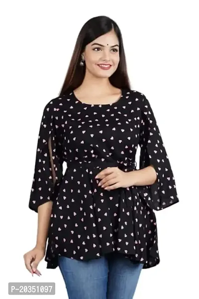 Women's Floral Printed Cotton Bell Sleeve Pipepin Style Top and Tunic | JSK_603