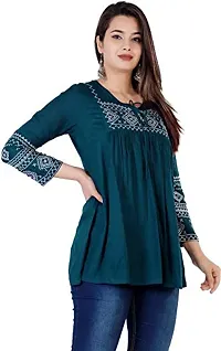 Women's Embroidered Top (Medium, Pine Blue)-thumb2