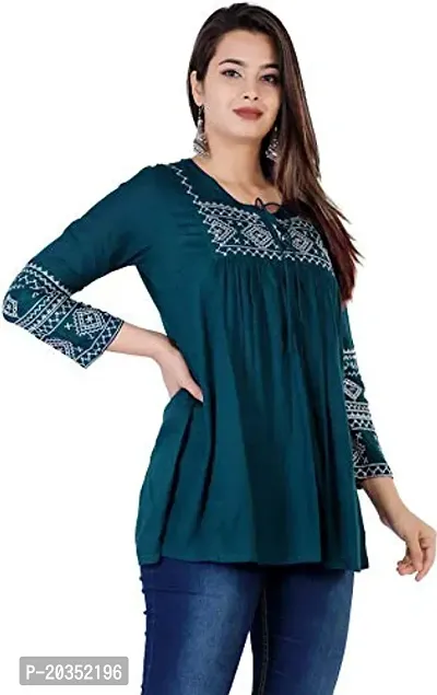 Women's Embroidered Top (Medium, Pine Blue)-thumb3