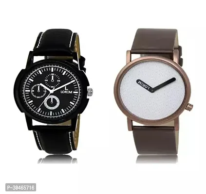 Stylish Multicoloured Genuine Leather Analog Watch For Men Pack Of 2-thumb0