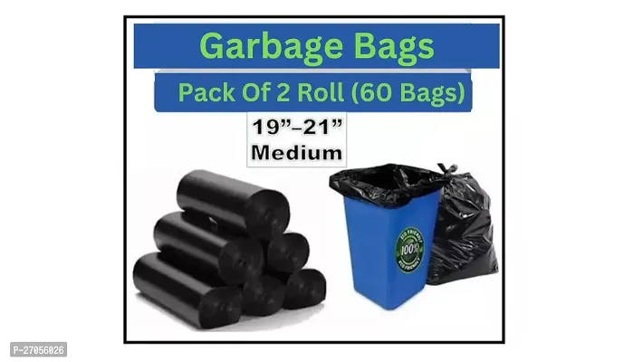 Zopy Garbage Bags 19 X 21 Inches (Medium Size) 60 Bags (2 Rolls) Black color-thumb0