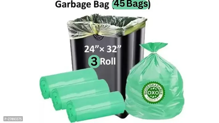 Zopy Oxo - Biodegradable Garbage Bags 24 X 32 Inches (Big Size) 45 Bags (3 Rolls)  - Green Color