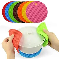 Silicone Round Hot Pot Holder Mat Heat Resistant Disc Pads Kitchen Insulation Anti-Slip Coasters Dining Table Mat (Pack of 4 Multicolor)-thumb2