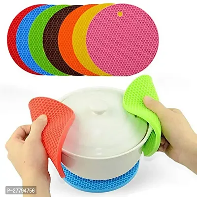 Silicone Round Hot Pot Holder Mat Heat Resistant Disc Pads Kitchen Insulation Anti-Slip Coasters Dining Table Mat (Pack of 4 Multicolor)-thumb3