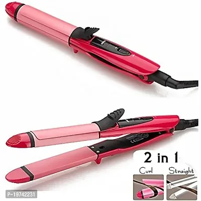 Hair Curler  Hair Straightener 2 in1 Pink Rod-thumb0
