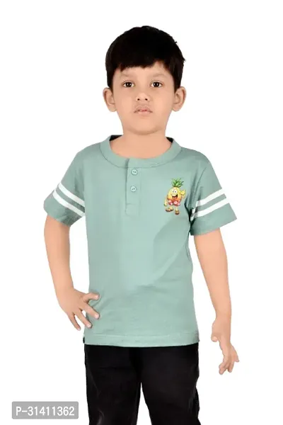 Stylish Green Cotton Printed T-Shirt For Boys-thumb0