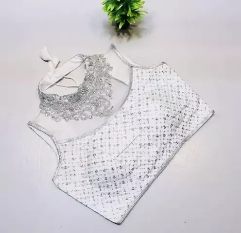 Stylish White Cotton Silk Embroidered Stitched Blouses For Women