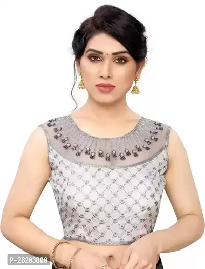 Stylish Silver Georgette Embroidered Stitched Blouses For Women-thumb0