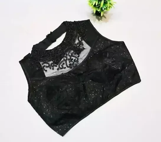 Stylish Black Cotton Silk Embellished Stitched Blouses For Women