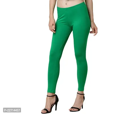 Fabulous Green Cotton Lycra Solid Leggings For Women-thumb2