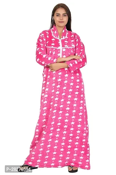 Elegant Pink Wool Printed Nighty For Women-thumb0