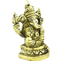 BRASS GOLD LAXMI GANESH STATUE SEATED ON LOTUS-thumb1