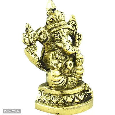 BRASS GOLD LAXMI GANESH STATUE SEATED ON LOTUS-thumb2