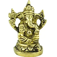 BRASS GOLD LAXMI GANESH STATUE SEATED ON LOTUS-thumb2