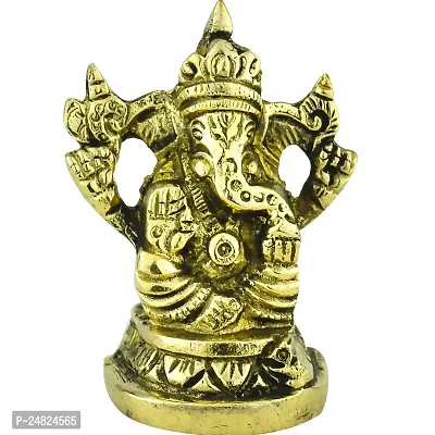 BRASS GOLD LAXMI GANESH STATUE SEATED ON LOTUS-thumb3