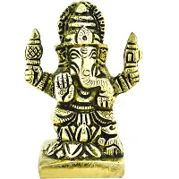 BRASS GOLD LAXMI GANESH STATUE SEATED ON LOTUS-thumb2