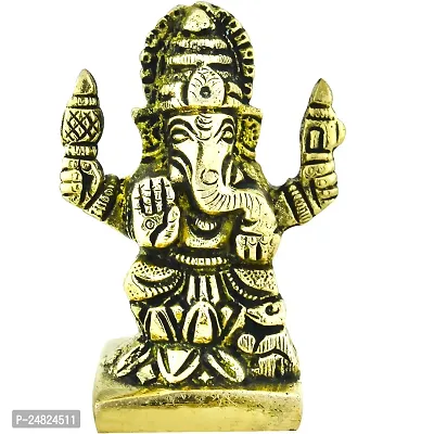 BRASS GOLD LAXMI GANESH STATUE SEATED ON LOTUS-thumb3