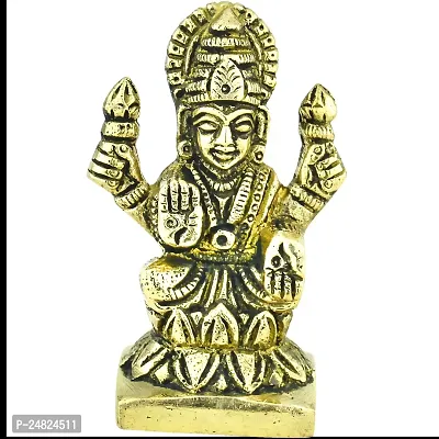 BRASS GOLD LAXMI GANESH STATUE SEATED ON LOTUS-thumb4