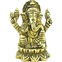 BRASS GOLD LAXMI GANESH STATUE SEATED ON LOTUS-thumb3