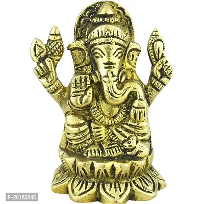 BRASS GOLD LAXMI GANESH STATUE SEATED ON LOTUS-thumb4