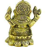 BRASS GOLD LAXMI GANESH STATUE SEATED ON LOTUS-thumb1