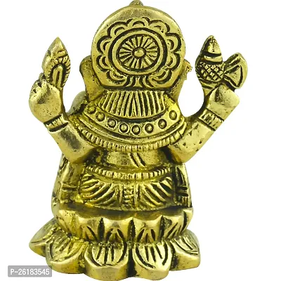 BRASS GOLD LAXMI GANESH STATUE SEATED ON LOTUS-thumb2