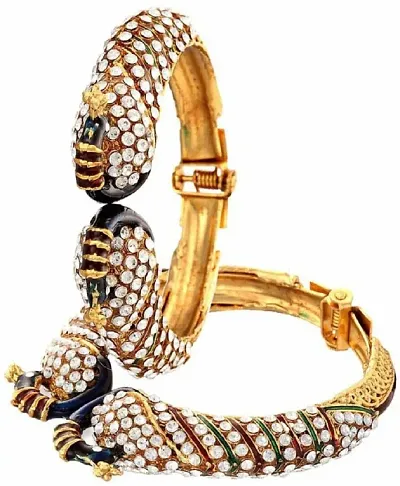 Partywear AD Gold Plated Adjustable Peacock Cuff Bracelets