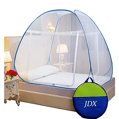 JDX Foldable Polyester Adults Washable Double Bed King Size Mosquito Net | Machardani (Blue & White)