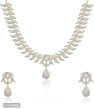 JDX Gold Plated American Diamond Necklace Set for Girls and Women-thumb2