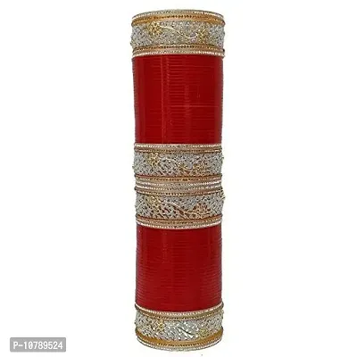 JDX Plastic Red Designer AD (American Diamond)  Golden Stone Bridal Dulhan Chuda Fashion Chura Punjabi Choora Set for Women (Maroon  White)-thumb0