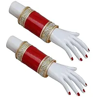 JDX Plastic Red Designer AD (American Diamond)  Golden Stone Bridal Dulhan Chuda Fashion Chura Punjabi Choora Set for Women (Maroon  White)-thumb2