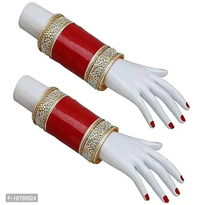 JDX Plastic Red Designer AD (American Diamond)  Golden Stone Bridal Dulhan Chuda Fashion Chura Punjabi Choora Set for Women (Maroon  White)-thumb3