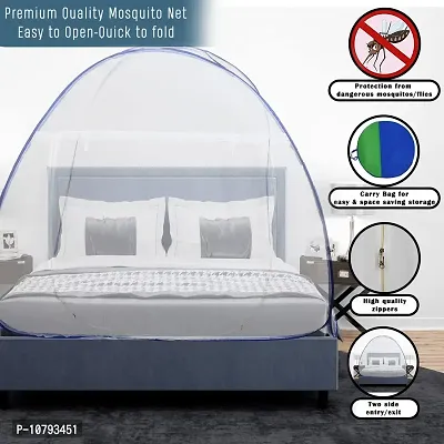JDX Foldable Polyester Adults Washable Double Bed King Size Mosquito Net | Machardani (Blue & White)-thumb2
