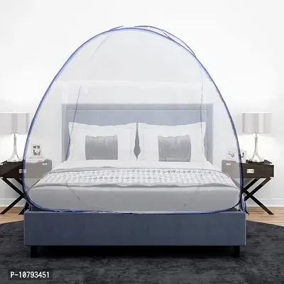 JDX Foldable Polyester Adults Washable Double Bed King Size Mosquito Net | Machardani (Blue & White)-thumb0