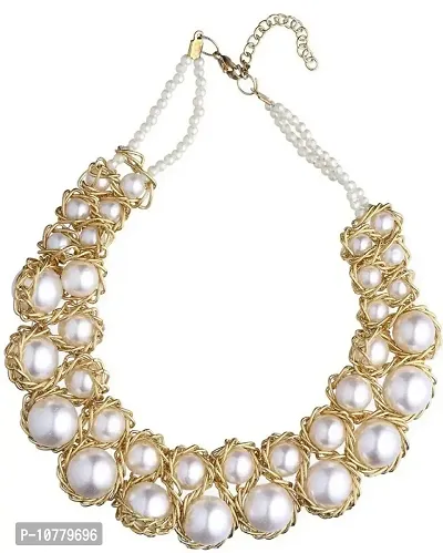 JDX Big Pearl White Necklace for Girls and Women-thumb0